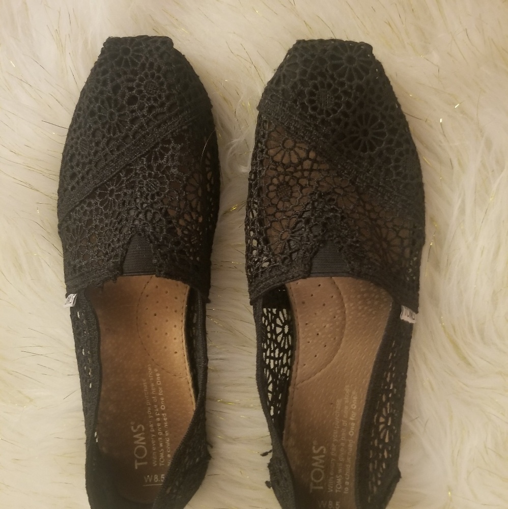 TOMS black lace crochet shoes
